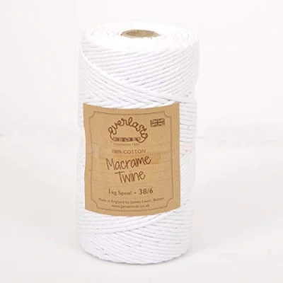 Image of 1KG SPOOLS EVERLASTO SINGLE TWIST SOFT COTTON MACRAME CRAFT TWINE 38/6 (4MM APPROX) (SNOW WHITE)