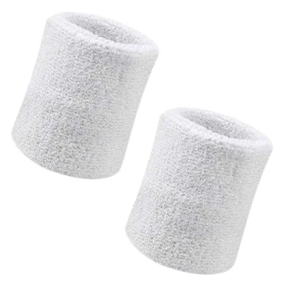 Image of Vidillo Sweatband, Wrist Sweatband 2 Pack, 4 Inch Sports Wristband Soft Thicken Cotton,for Tennis Gymnastics Football Basketball, Running Athletic (White)