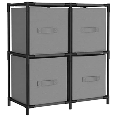Image of vidaXL Grey Storage Cabinet with 4 Fabric Baskets Lightweight and Sturdy Steel Structure Easy Assembly Suitable for Living Room, Bedroom Office