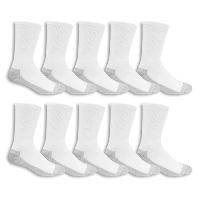 Image of Fruit of the Loom Men&#039;s 10 Pair Everyday Work Crew Socks Casual, White, Medium (Pack 10)