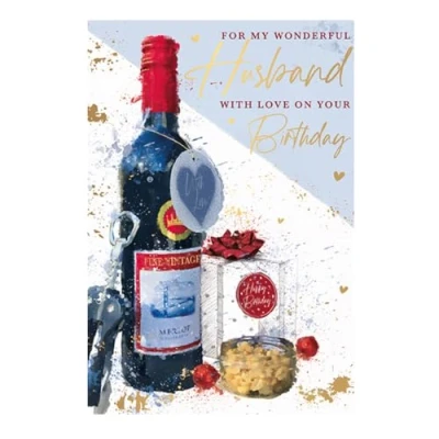Image of Words n Wishes Wonderful Husband Birthday Card Red Wine Present