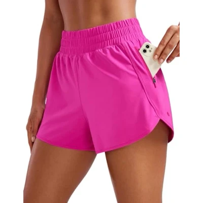 Image of CRZ YOGA Women&#039;s High Waist Running Shorts 3&#039;&#039; Mesh Liner Quick Dry Athletic Gym Workout with Zipper Pocket Hibiscus Purple 12