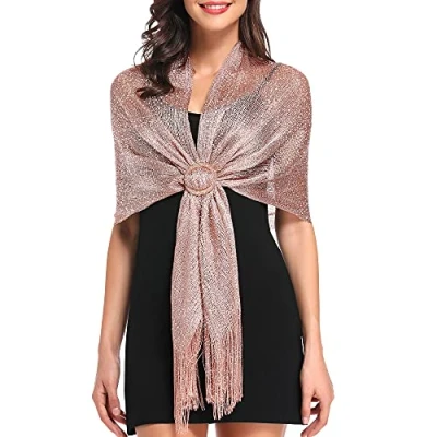 Image of vimate Womens Shawls and Wraps, Rose Gold Shimmering Evening Wraps for Party Dresses （UK Gold）