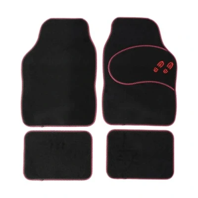 Image of Sakura CMS3 Universal Carpet Black Car Mat Set with Red Welly Logo