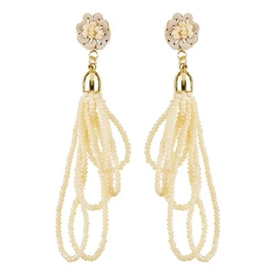 Image of Clip On Earrings Gold Plated Drop With Loops Of Cream Glass Beads Roya G