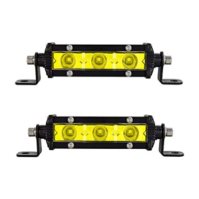 Image of Willpower 2pc 5 Inch 15W Single Row LED Light Bar Yellow Amber Spot Beam Offroad Lights 12V 24V Fog Work Lamps Driving for Truck Tractor 4x4 ATV UTV SUV Boat Marine