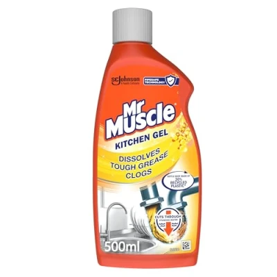 Image of Mr Muscle Kitchen Drain Unblocker &amp; Cleaner Gel, Dissolves Clogs, Works 3x Better Than Bleach,Safe for All Pipes, 500ml
