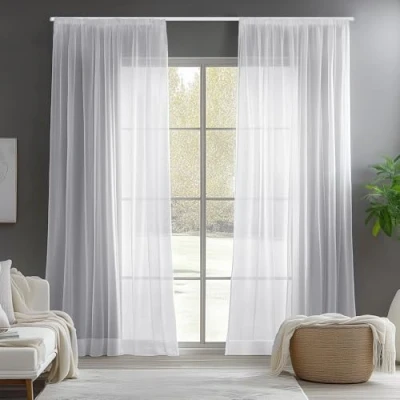 Image of Deconovo Solid Voile Curtains Super Soft Semi Transparent Pencil Pleat Net Decorative Sheer for Bedroom White 55 x 96 Inch 2 Panels