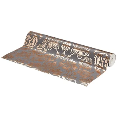 Image of Platinum Damask Rose Gold Foil Wallpaper