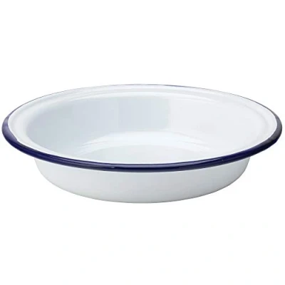 Image of Enamel Blue Rim Pie Plate 18cm White and Utopia Dish