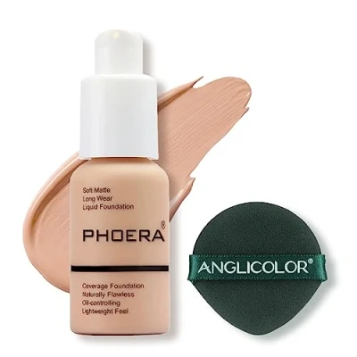 Image of Aquapurity Phoera® Full Coverage Foundation Soft Matte Oil Control Concealer 30ml Flawless Cream Smooth Long Lasting (103 WARM PEACH)