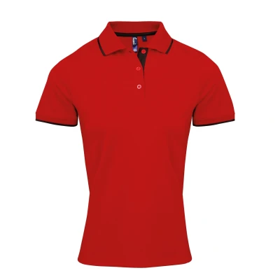 Image of Premier Womens/Ladies Contrast Coolchecker Polo Shirt (Red/Black) Size Medium