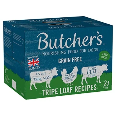 Image of Butcher&#039;s Tripe Loaf Recipes Dog Food Tins, 24 x 400g
