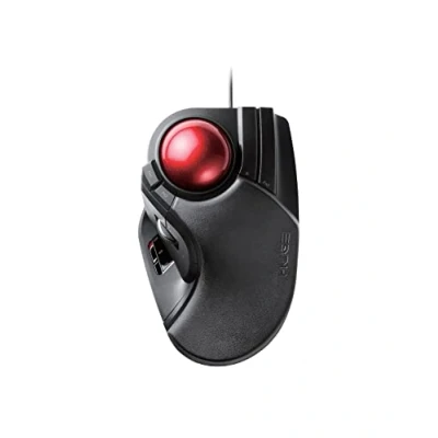 Image of ELECOM HUGE Trackball Mouse, Wired, Finger Operated, 8 Button Function, Palm Rest Attached, 52mm Smooth Red Ball Windows11, macOS (M HT1URBK)
