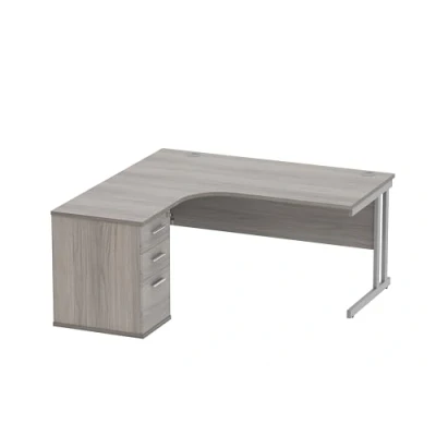 Image of Office Hippo Heavy Duty Radial Desk With Filing Cabinet Storage, Left Corner Desk, Strong &amp; Reliable Table Integrated Cable Ports, PC For or Home