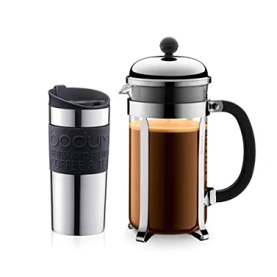 Image of Bodum Chambord Coffee Set with Cafetiere and Travel Mug Giftpack, Black