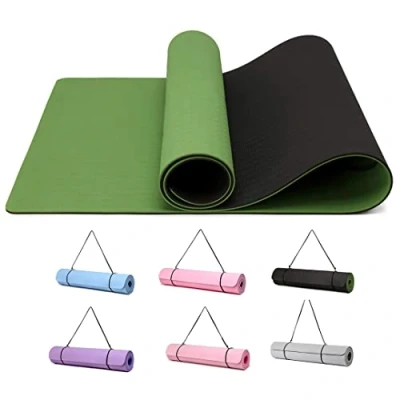Image of Good Nite Yoga Mat Exercise Fitness 6mm Extra Thick Non Slip Training Mats for Sports Pilates Gym Floor Resistance with Carrying Strap 183 x 61 0.6 cm(Green/Black)
