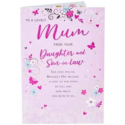 Image of Piccadilly Greetings Modern Mother&#039;s Day Card Mum from Daughter &amp; Son in Law 9 x 6 inches Regal Publishing,Pink