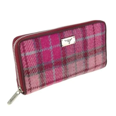 Image of Glen Appin Harris Tweed Large Zip Purse LB2100 Staffa (Colour 138 Vibrant Pink)