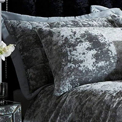 Image of Catherine Lansfield Crushed Velvet Quilted Pillow sham Pillowcase Pair Silver Grey
