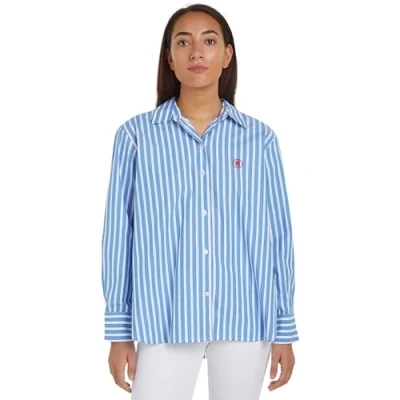 Image of Tommy Hilfiger Stripe EASY FIT Shirt Buttondown blouse, Women&#039;s, Size: 10, Blue spell