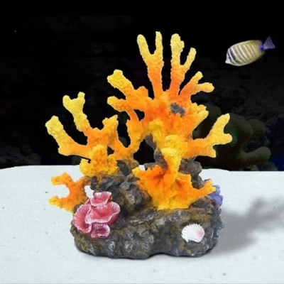 Image of GeRRiT Artificial Aquarium Coral Ornament Plastic Fish Tank Plants Decoration for Landscape，Aquarium Cave, Resin (Large Yellow Coral), ZY 1429