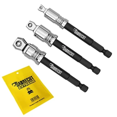 Image of 3 x SabreCut SCISAK3 95mm 15 Degree Tilt Socket Adapters 1/4&quot; HEX to 3/8&quot; 1/2&quot; Square Drive for Impact Drivers Wrenches and Ratchets