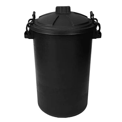 Image of TENLITE Black 80L Heavy Duty Extra Large Dustbin Storage Unit with Locking Lid For Home Garden Refuse Bin Rubbish Waste, Animal Feed (80L Bin)