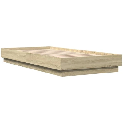 Image of vidaXL Bedstead Single Bed Sonoma Oak Style Engineered Wood with Sturdy Plywood Slats Modern Design, 203x93x17 cm for 90x200 Mattress