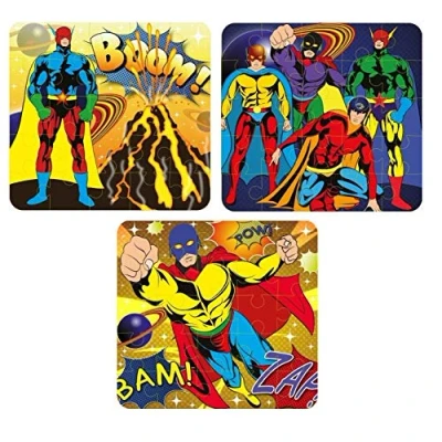 Image of HENBRANDT 12 SUPER HERO JIGSAW PUZZLE KIDS BOYS LOOT GOODY PARTY BAGS PINNATA FILLERS TOYS