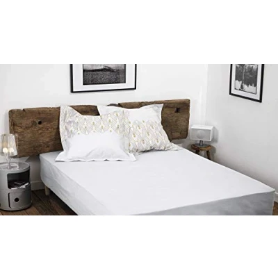 Image of HOME LINGE PASSION, White Fitted Sheet 160 x 200 + 35 cm 100% Cotton 57 Thread Count (Label Oeko TEX Label)