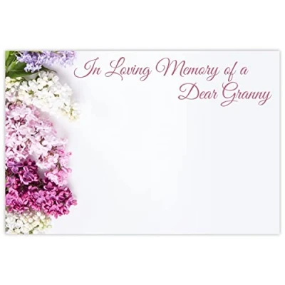 Image of celloexpress In Loving Memory Granny (Lilacs) Flower Message Cards 60mm x 90mm Bereavement Florist Card Sympathy Condolences Notes (Pack of 10)
