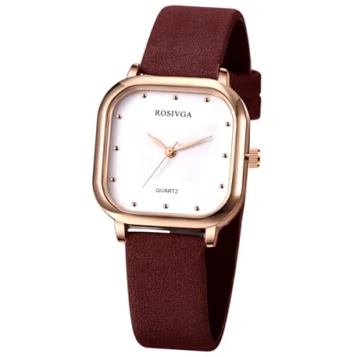 Image of JewelryWe Women’s Square Leather Watch Simple Analog Quartz Wristwatch Stylish Butterfly Casual Dress