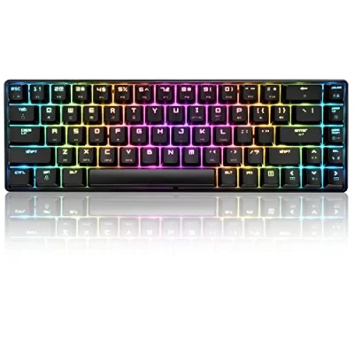 Image of T8 RGB Gaming Keyboard 60% Clicky Optical Blue Switches Mini 60 Percent Wired Mechanical 18 Chroma LED Backlit Illuminated Compact 68 Keys Detachable USB C Cable Black