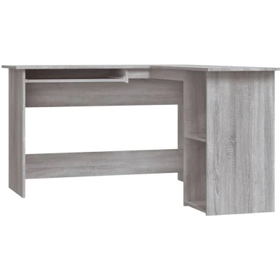 Image of vidaXL Grey Sonoma Corner Desk Modern L Shaped Office Workplace with Sliding Keyboard Shelf and Two Open Storage Shelves 120x140x75 cm