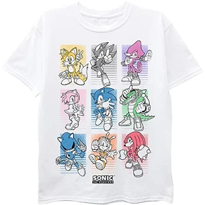 Image of SEGA Boys Hedgehog Short Sleeve Tee Sonic, Tails, Knuckles T Shirt, White, 14 16