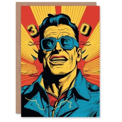 Image of Artery8 Birthday Greeting Card Retro Comic Super Hero Age 30 Year Old 30th For Him