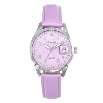 Image of Ravel Plus Women&#039;s 34mm Round 3ATM Calendar Watch with Sapphire Coated Lens and Sunray Dial Japanese Analogue Quartz RPD 006L Purple/Purple