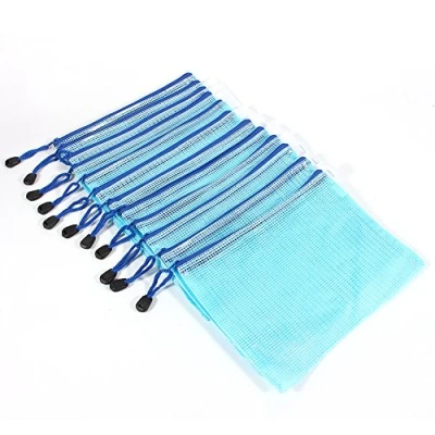 Image of 12Pcs A5 Plastic File Storage Zipper Bags Document Folder Protective Sleeves Pen Bag(Blue)