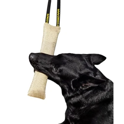 Image of DINGO Jute Tug Toy Strong 1 Handle Pull Rope for Dog Training, Retrieve, Bite Work, Prey Drive, of War, Fun, Handmade Dummy 60 cm Natural Colour 10538