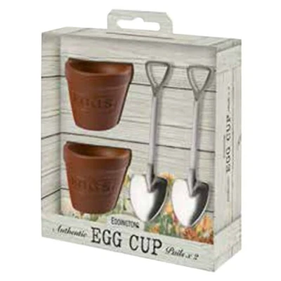 Image of Eddingtons Flower Pot Set Of 2 Egg Cups And Spoons