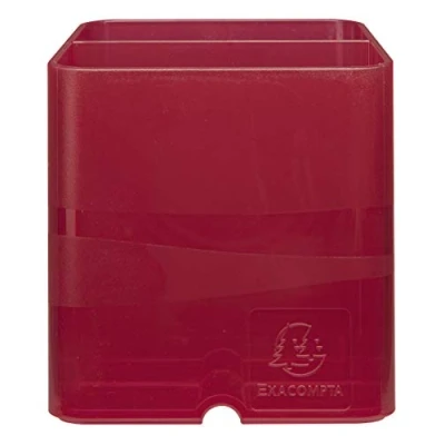Image of Exacompta Ref 67754D Linicolor Pen Cube Pot 74 x 93mm, Modern &amp; Space Saving, 2 Distinct Sections for Pens Pencils Translucent Raspberry