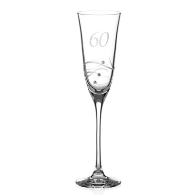 Image of DIAMANTE Swarovski 60th Birthday Champagne Glass Single Crystal Flute with a Hand Etched “60 Embellished Crystals