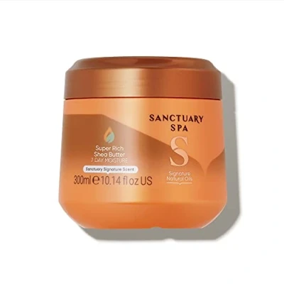 Image of Sanctuary Spa Super Rich Shea Butter, No Mineral Oil, Cruelty Free and Vegan Butter Moisturiser, 300 g, Orange