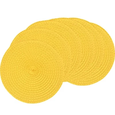 Image of SCF2017 Round Woven Plastic Placemats 18cm Small Table Mats,Set of 6,Yellow