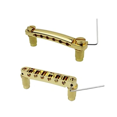 Image of Guyker Guitar Tune O Matic Bridge and Stop Bar Tailpiece Combo with Anchors Studs Replacement Compatible LP SG EPI 6 String Electric Golden