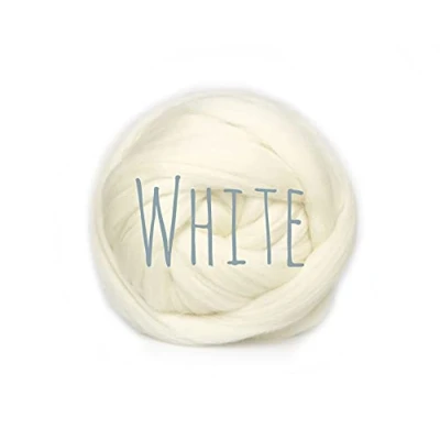 Image of Merino Wool for Arm Knitting Blanket Weaving Felting Jumbo Yarn Giant Soft (50g (0.11lb), White)