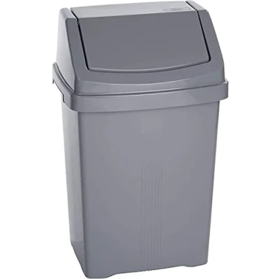 Image of Optimal Products Plastic Swing Bin 50 15 25 8 Litre Home/Office/Kitchen Rubbish Waste Dustbin Trash Lid (Silver, 50l Litre)