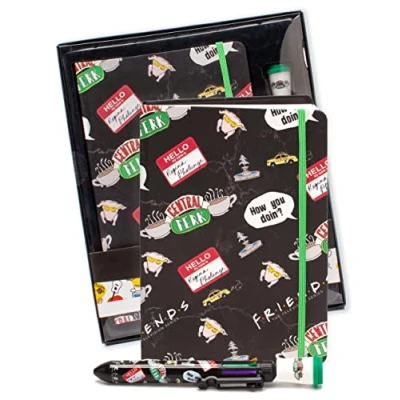 Image of Friends Notebook &amp; Pen Gift Set A5 Central Perk Cafe Book Stationery with Multi Coloured F.R.I.E.N.D.S for Girls, Boys, Men Women
