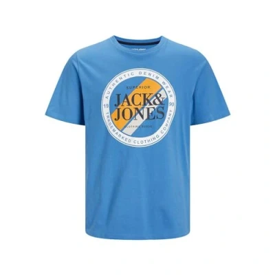 Image of JACK &amp; JONES Mens Crew Neck Logo T Shirts 100% Cotton Short Sleeve Top Tee for Men, Pacific Colour, Size S